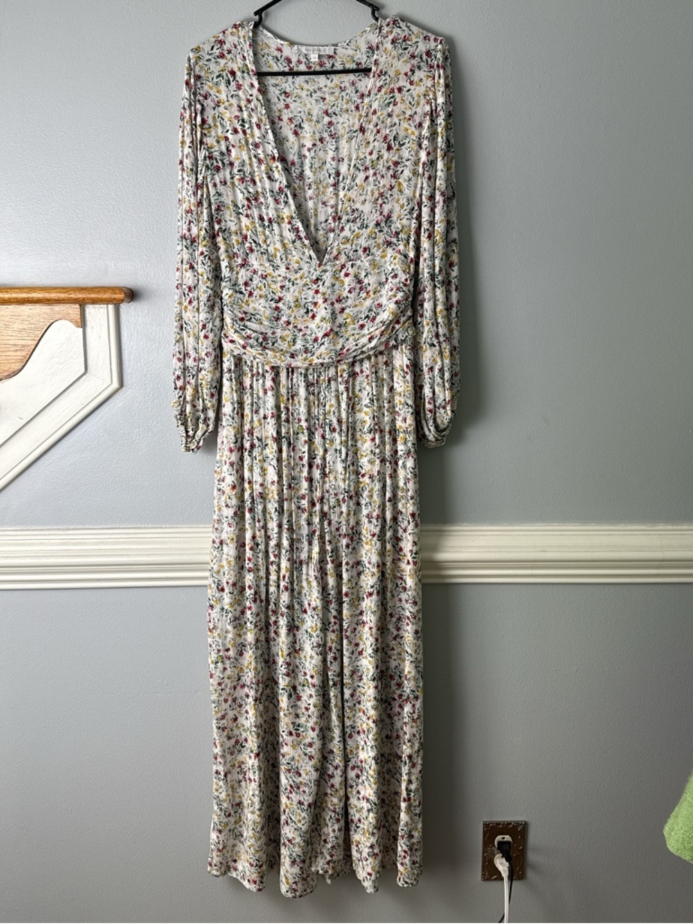 Olivaceous Cream Floral Surplice Long Sleeve Maxi Dress